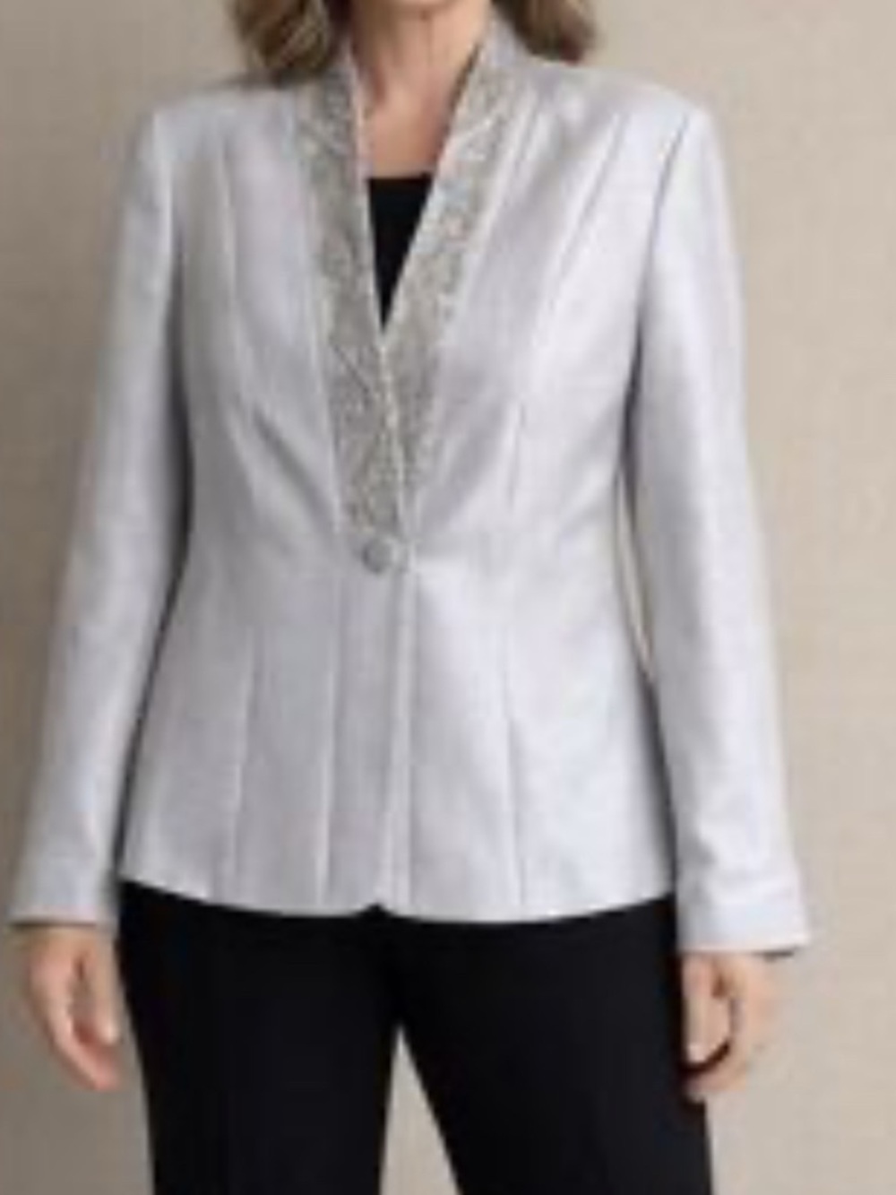 Kasper Silver-Gray Embellished Satin Blazer